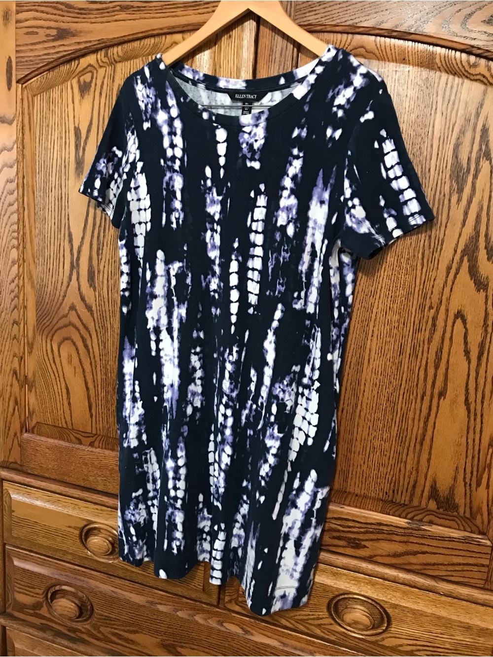 Ellen Tracy Large Tie Die T Shirt Dress Pockets Shirt Sleeve